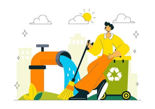 Person cleaning plumbing with broom vector