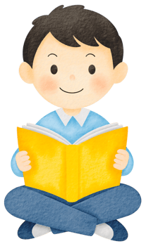 Watercolor painting of a smiling boy reading educational book png