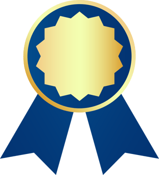 Gold badge blue bow ribbon png