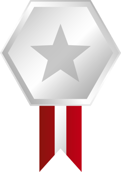 Silver star badge red ribbon png