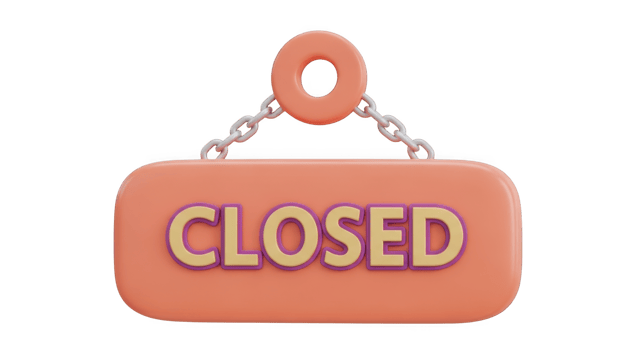 A 3d rendering of a closed sign isolated on transparent background, indicating closure png