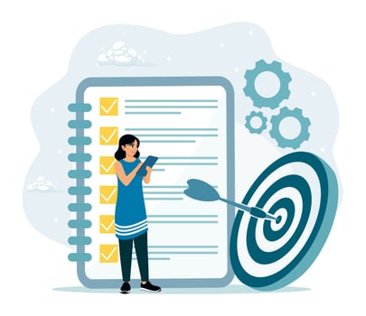 Checklist and target illustration with woman vector