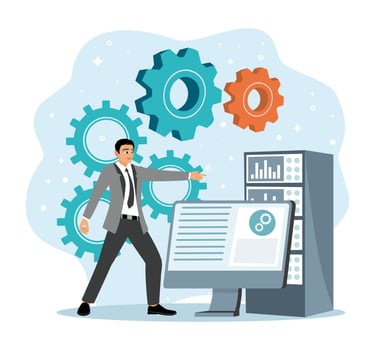 Businessman and gears illustration vector