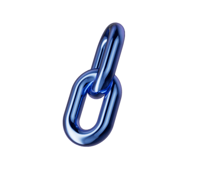 3D Metallic blue chain link with a glossy finish, symbolizing connection and unity. 3d illustration. png
