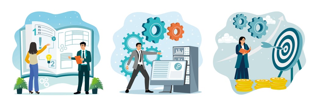 Business people working on strategies and goals vector