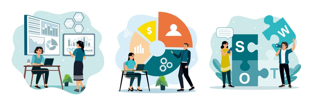 Business analytics and teamwork illustration vector