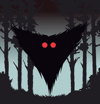 spooky shadow mothman flying in the forest vector