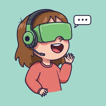 Child wearing VR headset and smiling vector