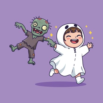 Child in ghost costume with zombie vector
