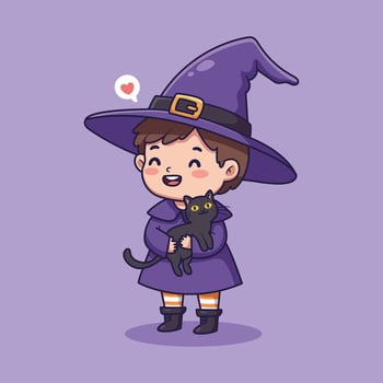 Cartoon witch with black cat vector