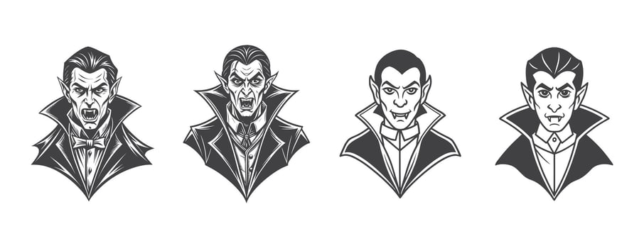 Elegant Gothic Vampire Silhouette Collection Depicting Dark Fantasy Characters and Mysterious Figures vector