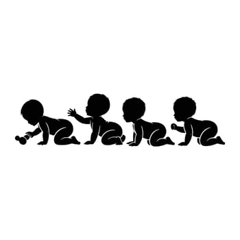 Babies crawling black silhouette baby vector