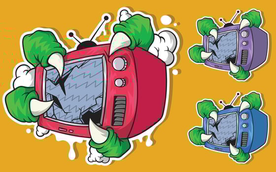 a cartoon television with monster claws and teeth vector