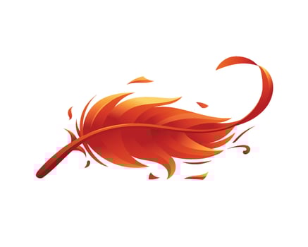 a vibrant, stylized feather, predominantly in fiery red and orange tones vector