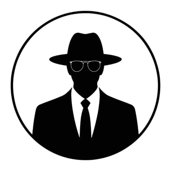 Black silhouette man wearing hat and glasses suit vector