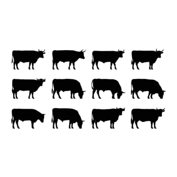 Cattle silhouettes in various poses cows bulls vector