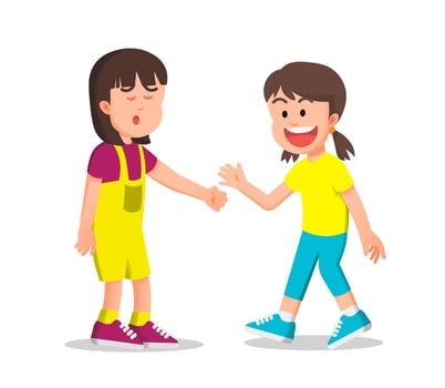 the little girls are playing rock and paper scissors, one of them is disappointed because she lost vector