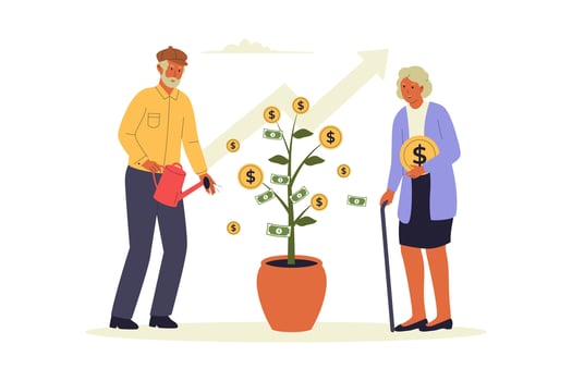 Senior Couple Watering Money Tree for Financial Growth Illustration vector