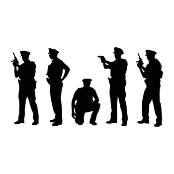 Police officers with firearms silhouettes guns vector