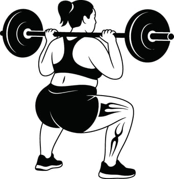 Woman performing barbell squat with tribal leg tattoo vector