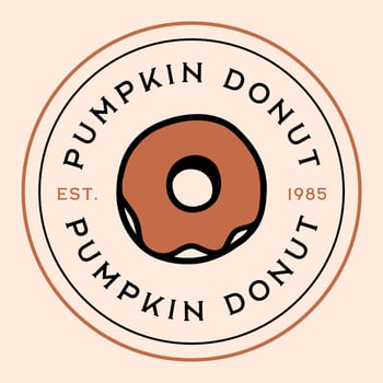 Pumpkin donut flavor logo sticker fall season spice seasonal filling frosting round circular label packaging design retro vintage cozy aesthetic pastry treats outline drawing illustration vector