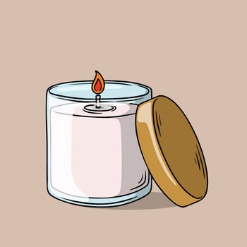Candle in a Glass Jar with a Wooden Lid vector