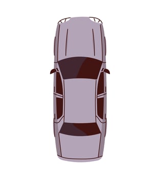 Compact sedan car viewed from top down perspective with visible roof, windows, hood and detailed body lines, representing road transport and modern automobile flat illustration. vector
