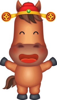 Chinese new year of 3D cartoon nursery character horse with traditional hat smiling png