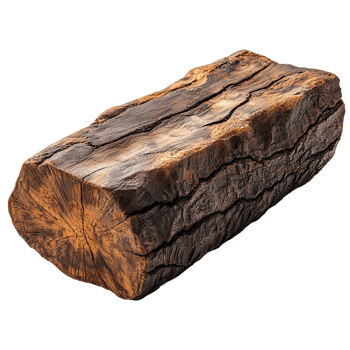 Natural wood log with detailed bark texture isolated on transparent background png