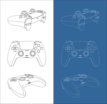 game controller front and angled views outline vector