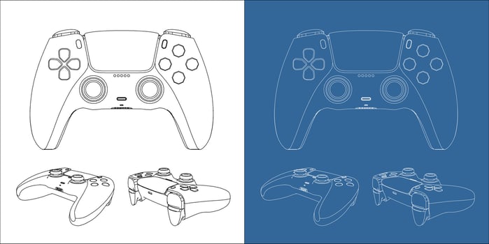 Set game controller front and angled views outline vector
