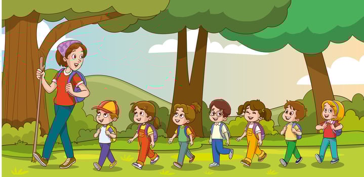 Children hiking with an adult vector