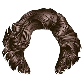 trendy woman curly hairs brown brunette colors . fringe. fashion beauty style vector