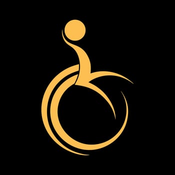 Stylized golden figure in wheelchair on black background vector