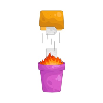 Cartoon of fire in purple plant pot vector