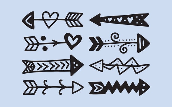 Hand drawn tribal arrows with heart and decorative elements vector