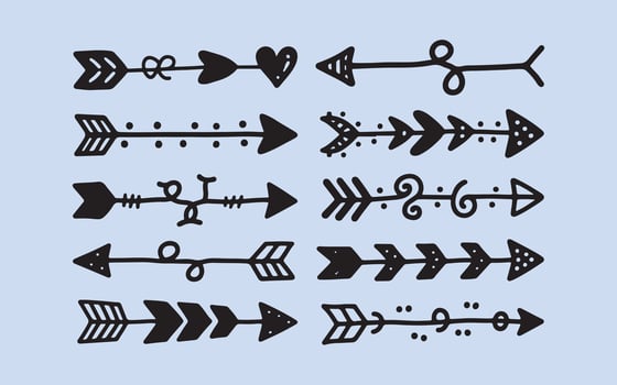 Collection of hand drawn decorative arrows with various designs vector