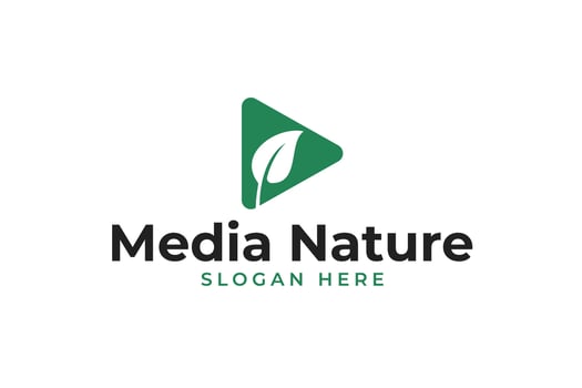 Leaf play media nature logo design template illustration idea vector
