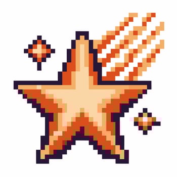 Retro pixel shooting star and sparkling stars, isolated on white 8 bit style, vintage meteor, digital celestial icon vector