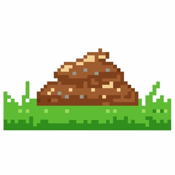 brown manure pile on green grass pixel art illustration of organic fertilizer, nature and agriculture compost vector