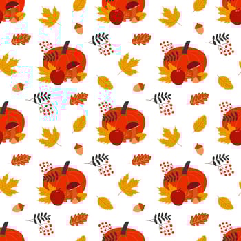 Autumn pattern with pumpkins and leaves vector
