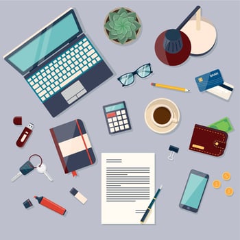 Workspace with laptop and office supplies vector