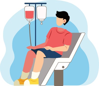 Blood donation illustration. Volunteer man donating blood illustration vector