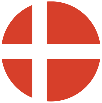 Flag of Denmark isolated in circle shame, button. png
