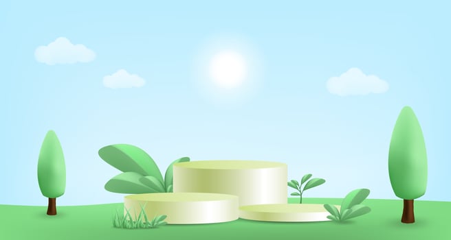 Minimal Green Landscape with Podium and Plants vector