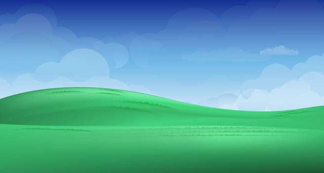 3D Peaceful Meadow with Trees and Rolling Hills . vector