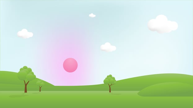 3D Sunny Meadow Scene with Clouds and Grass vector