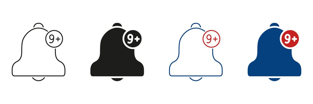 Notification Bell With Badge Line And Solid Icon Set. Alert And Reminder Symbol Collection For Apps And Websites. New Messages And Updates Indicator. Isolated Illustration vector