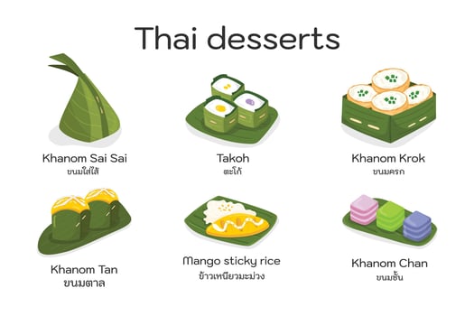 Thai dessert varieties and their names vector