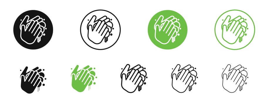 Wash your hands icons in black and green colors collection vector